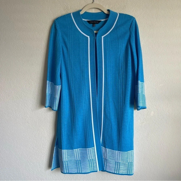 Ming Wang Blue Long Cardigan Open Front - Picture 1 of 5